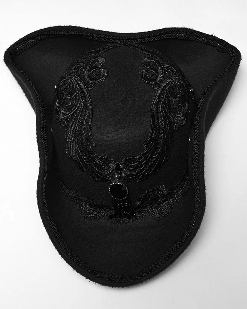 Chapeau tricorne gothique unisexe à ailes de démon sombres et plumeuses