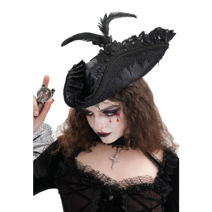 Chapeau tricorne gothique PLUME NOIR