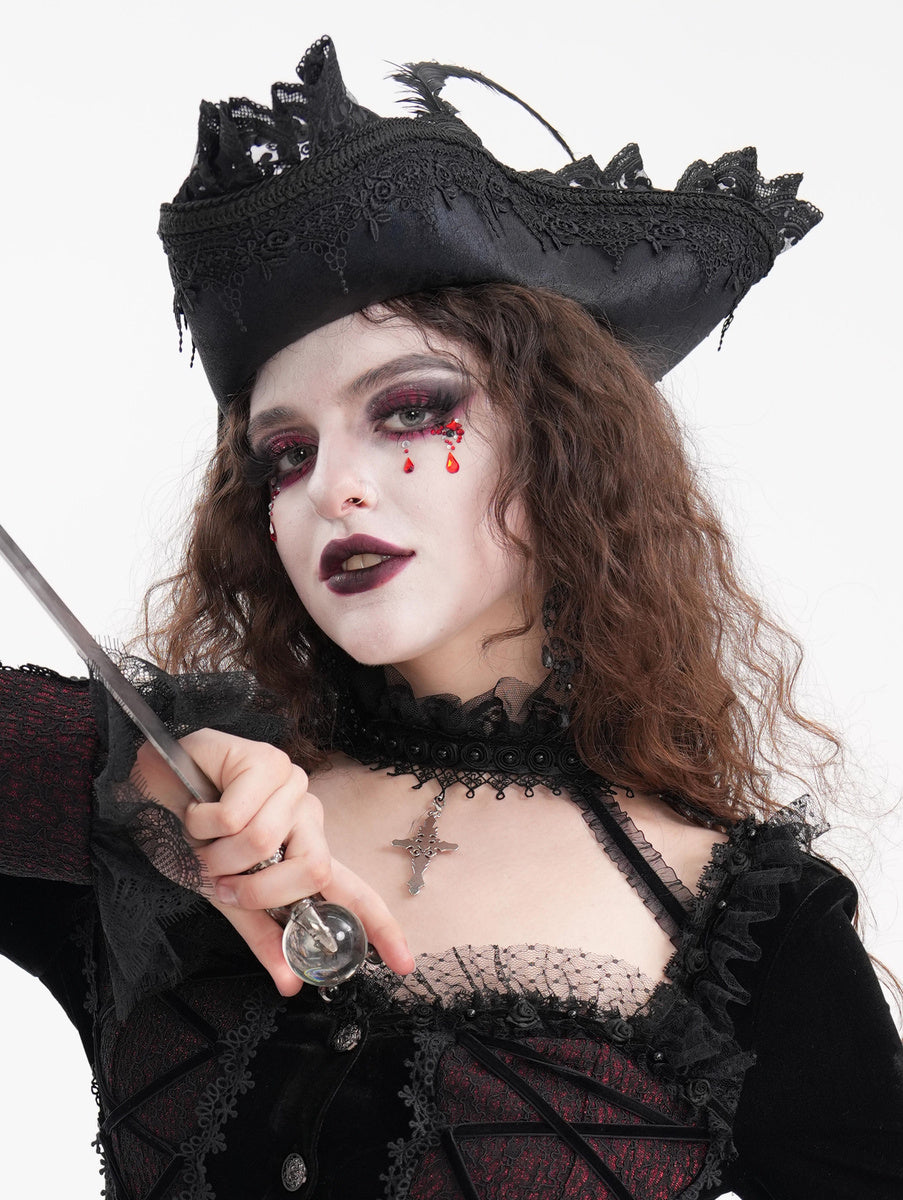 Chapeau tricorne gothique PLUME NOIR