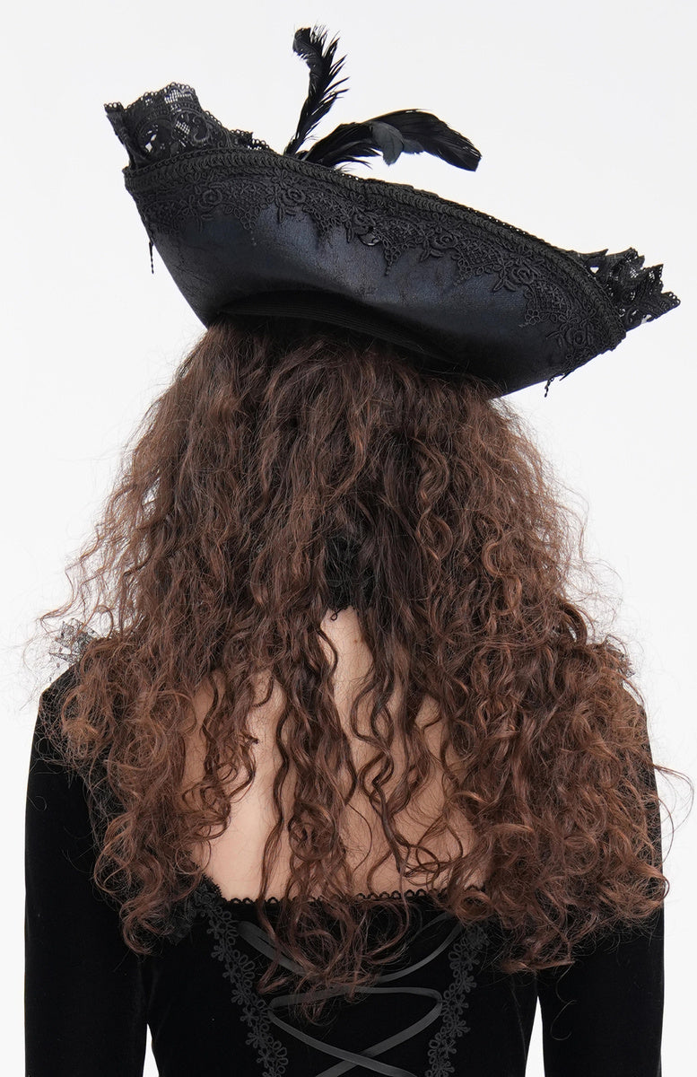 Chapeau tricorne gothique PLUME NOIR