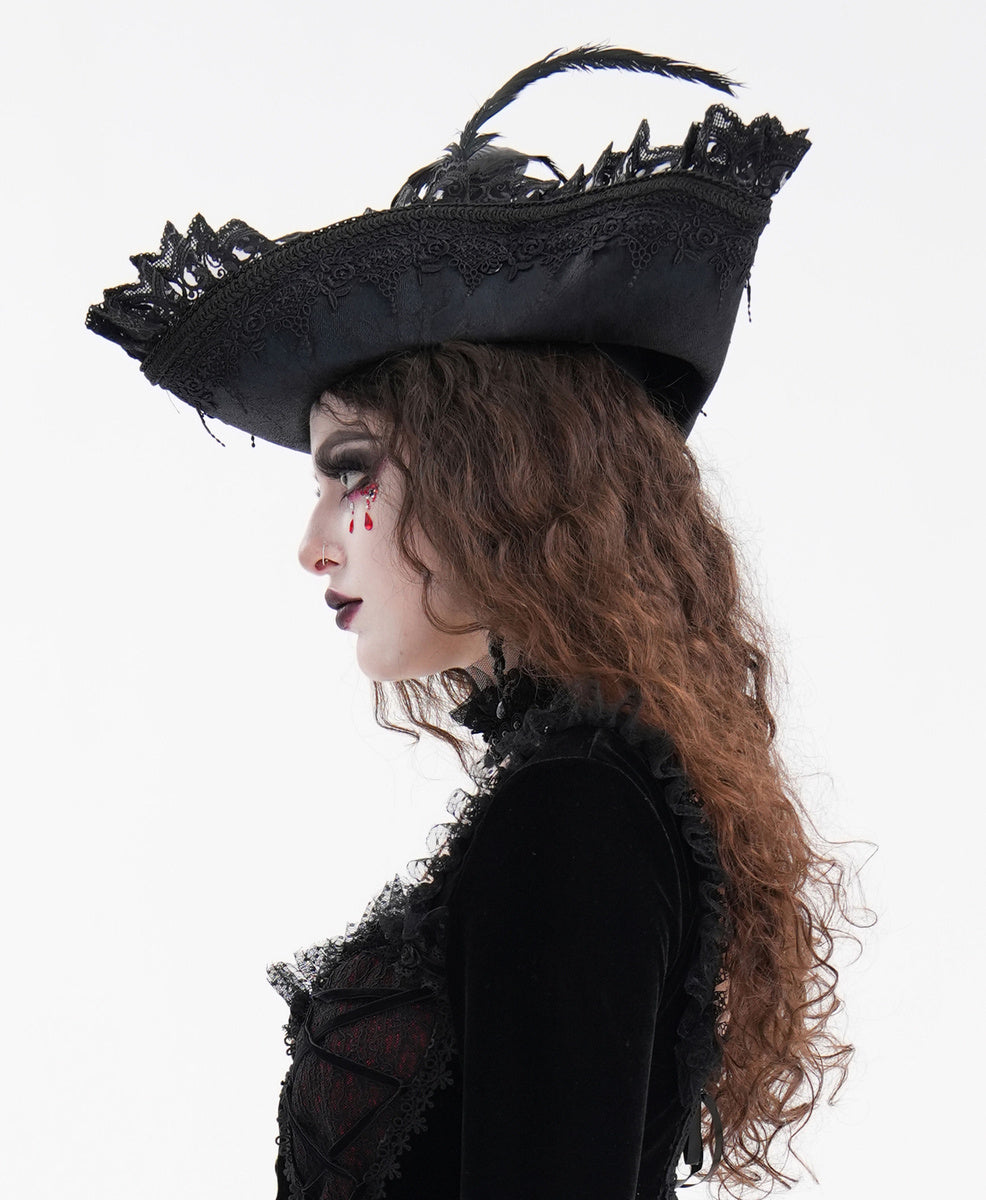Chapeau tricorne gothique PLUME NOIR