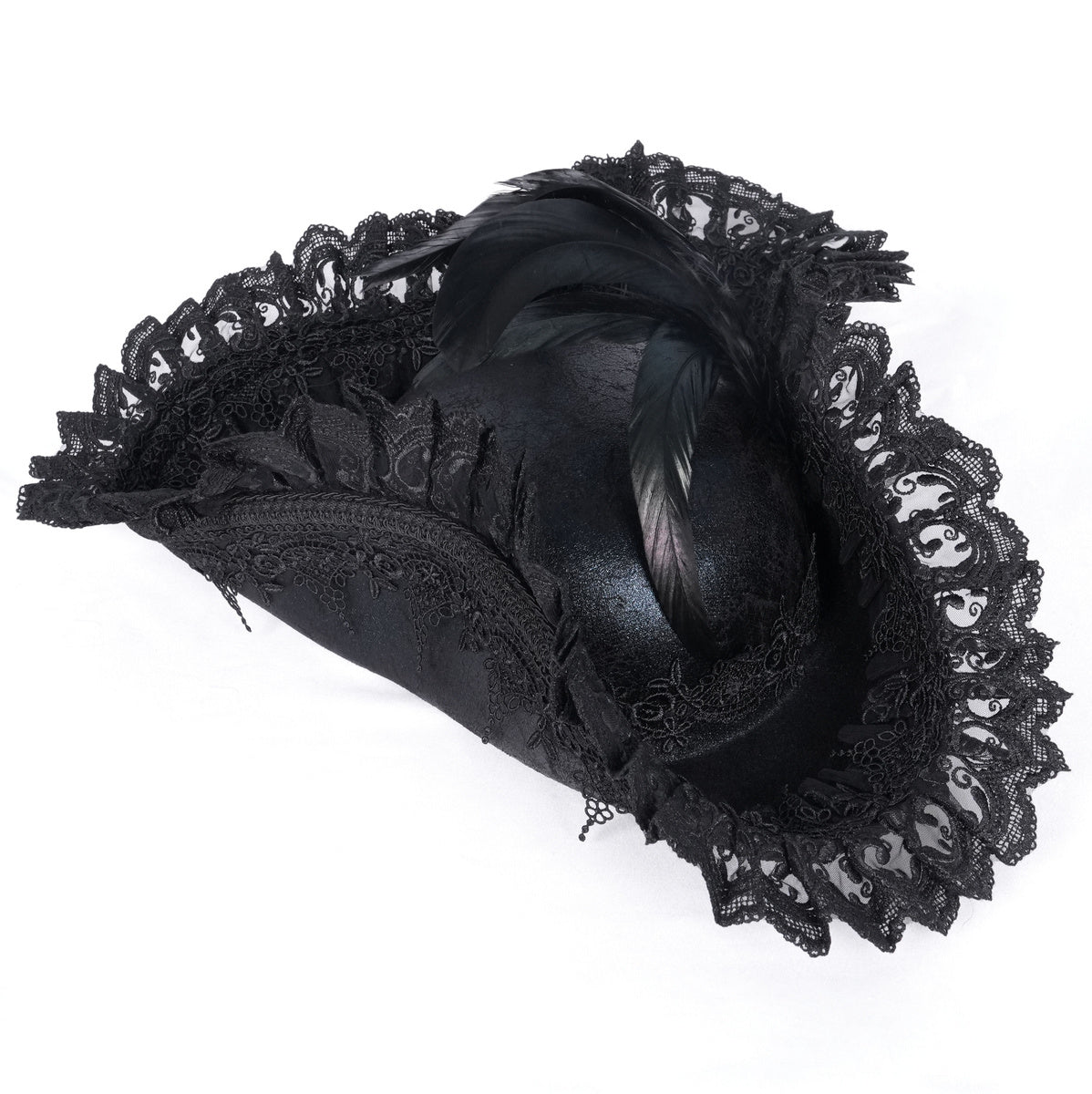 Chapeau tricorne gothique PLUME NOIR