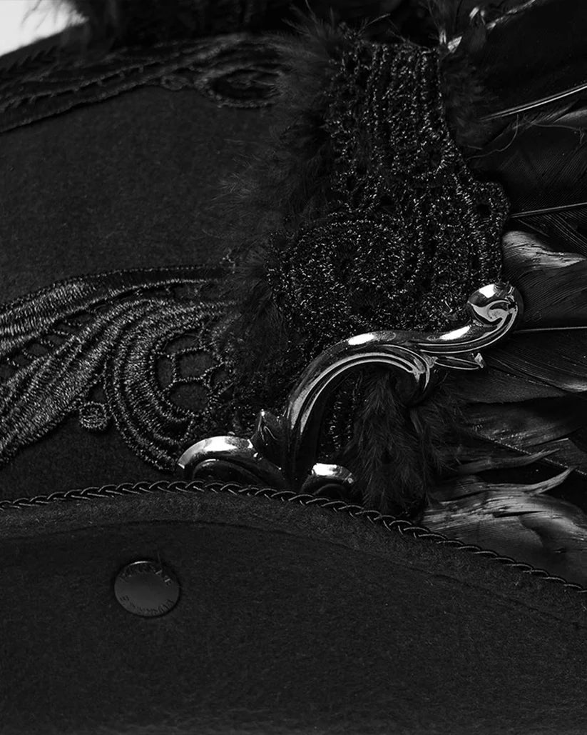 Chapeau tricorne gothique unisexe à ailes de démon sombres et plumeuses