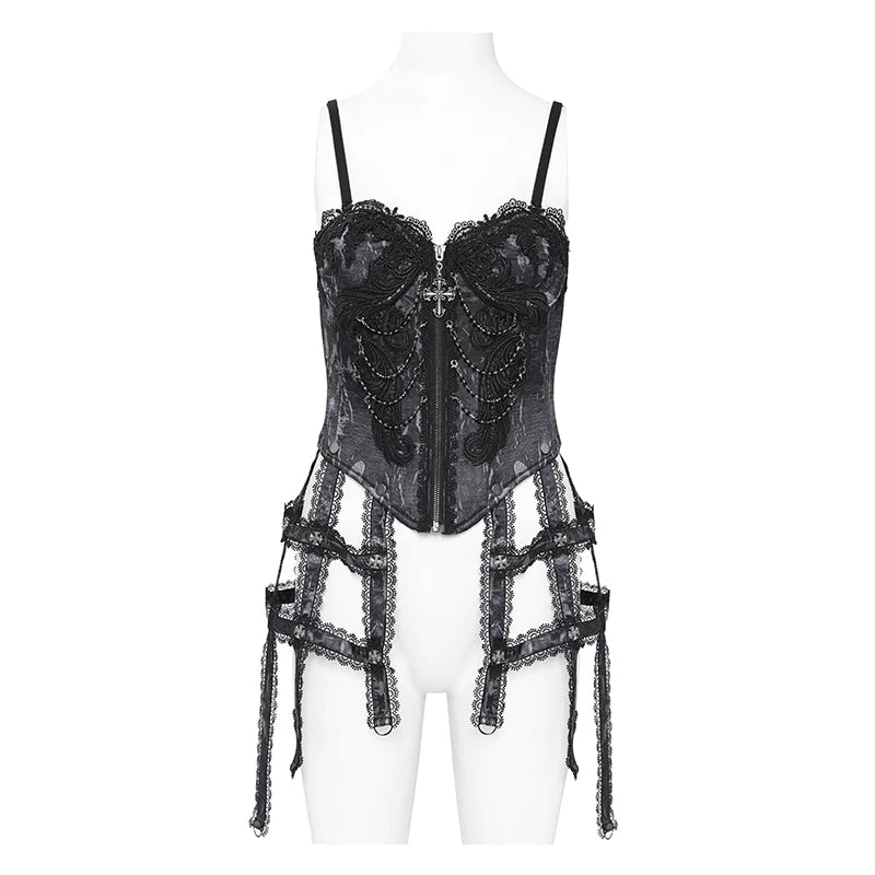 Bustier gothique noire à franges