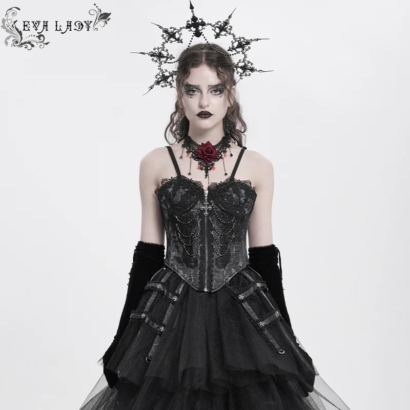 Bustier gothique noire à franges