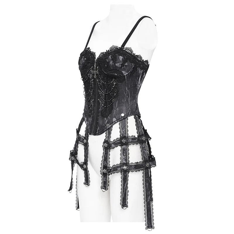 Bustier gothique noire à franges