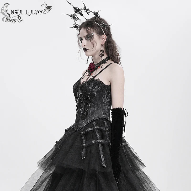 Bustier gothique noire à franges