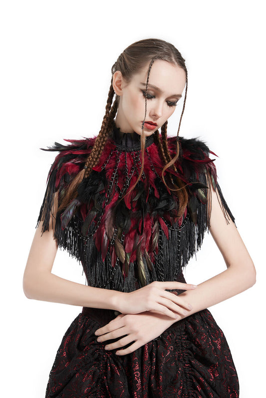 Boléro GOTHIQUE à Plumes ROUGE