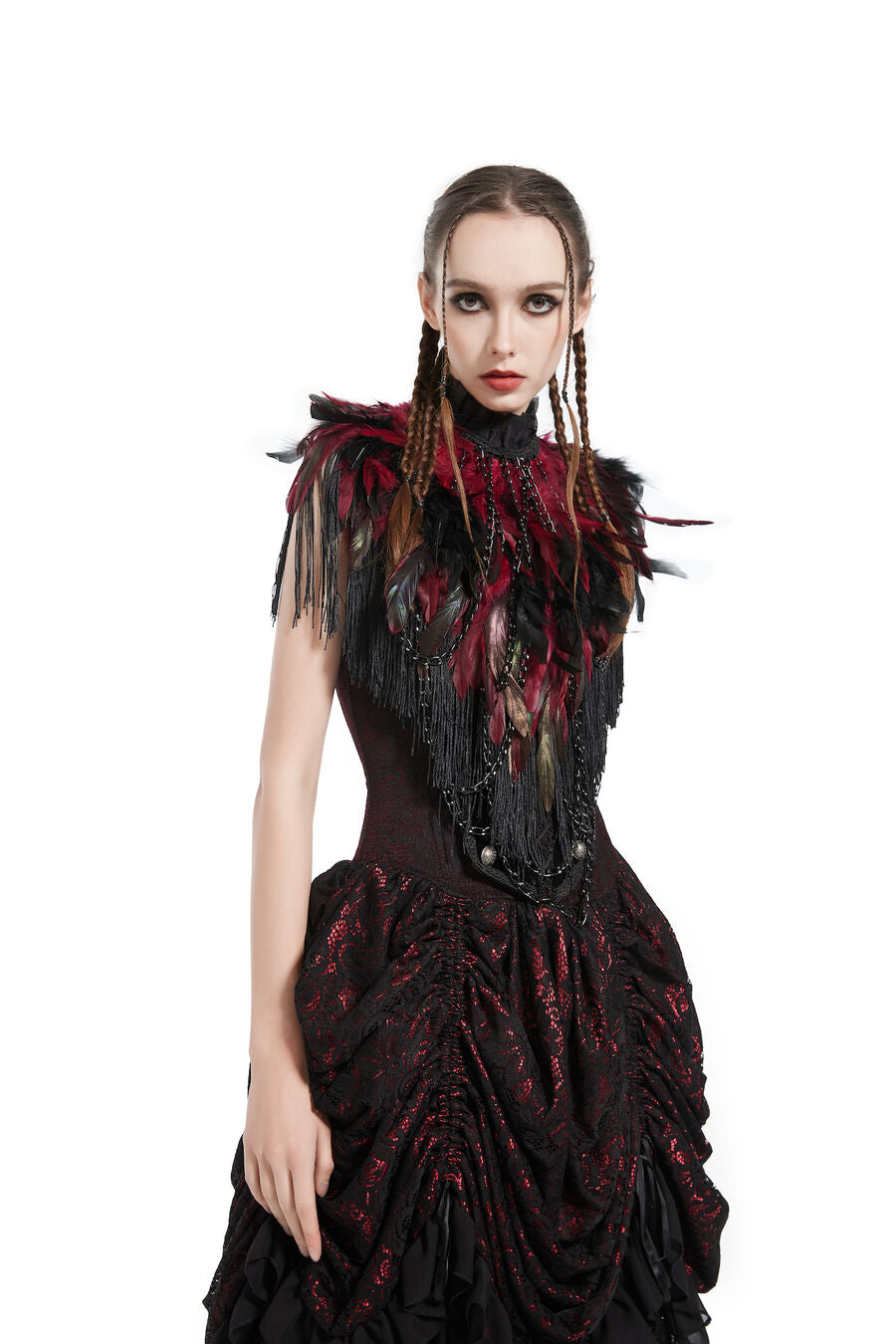 Boléro GOTHIQUE à Plumes ROUGE