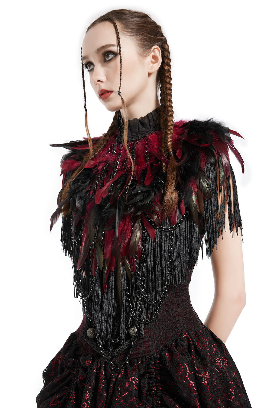 Boléro GOTHIQUE à Plumes ROUGE