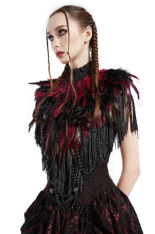 Boléro GOTHIQUE à Plumes ROUGE
