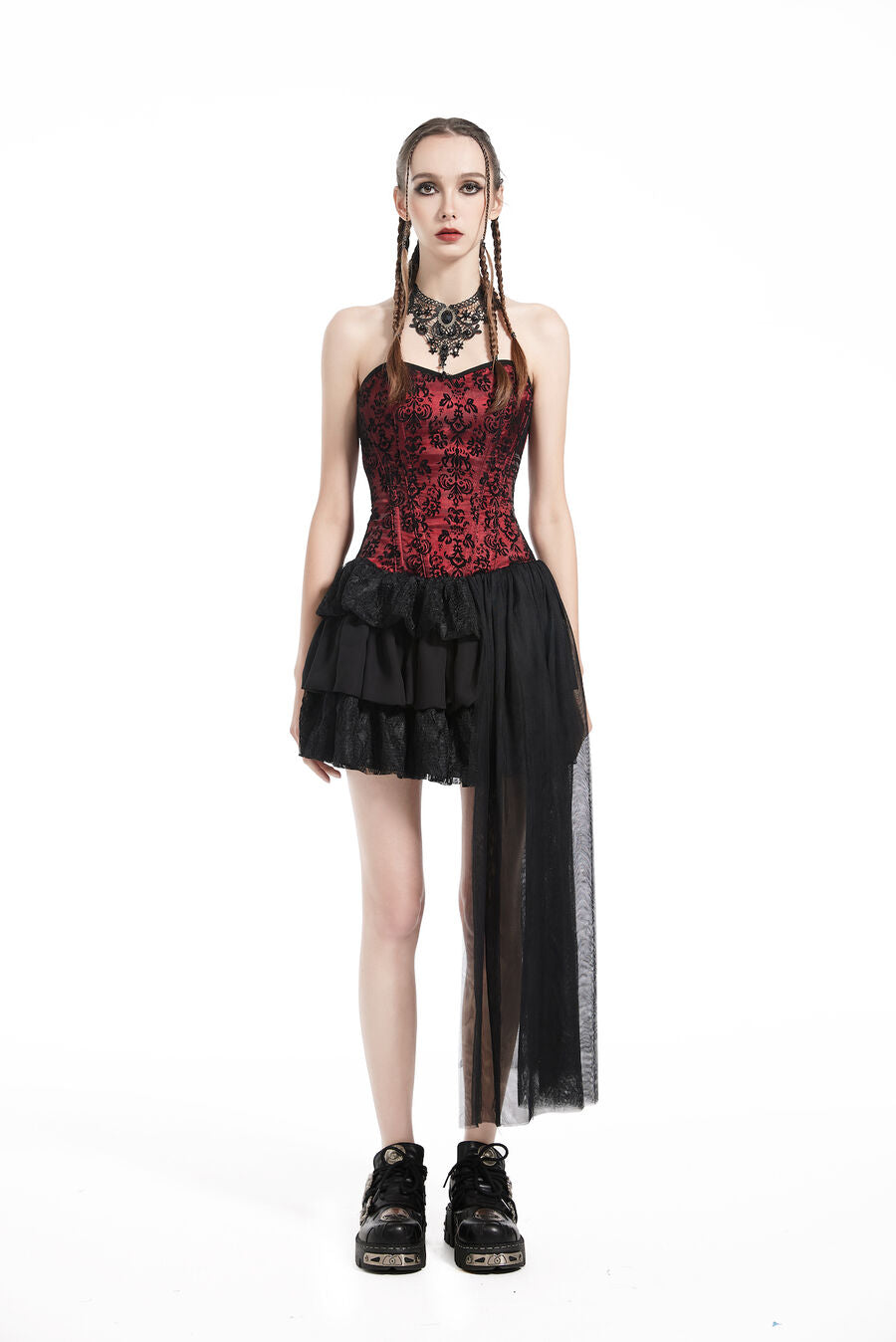 Robe bustier en dentelle gothique ROUGE