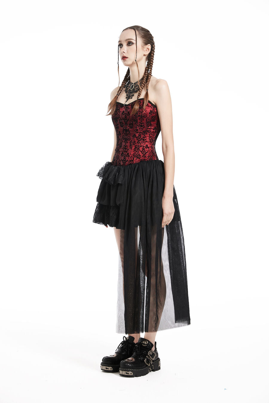 Robe bustier en dentelle gothique ROUGE