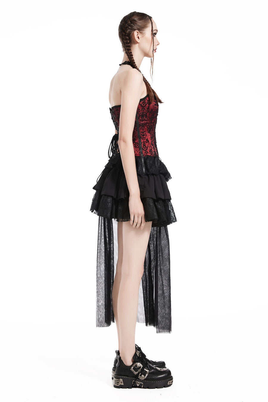 Robe bustier en dentelle gothique ROUGE