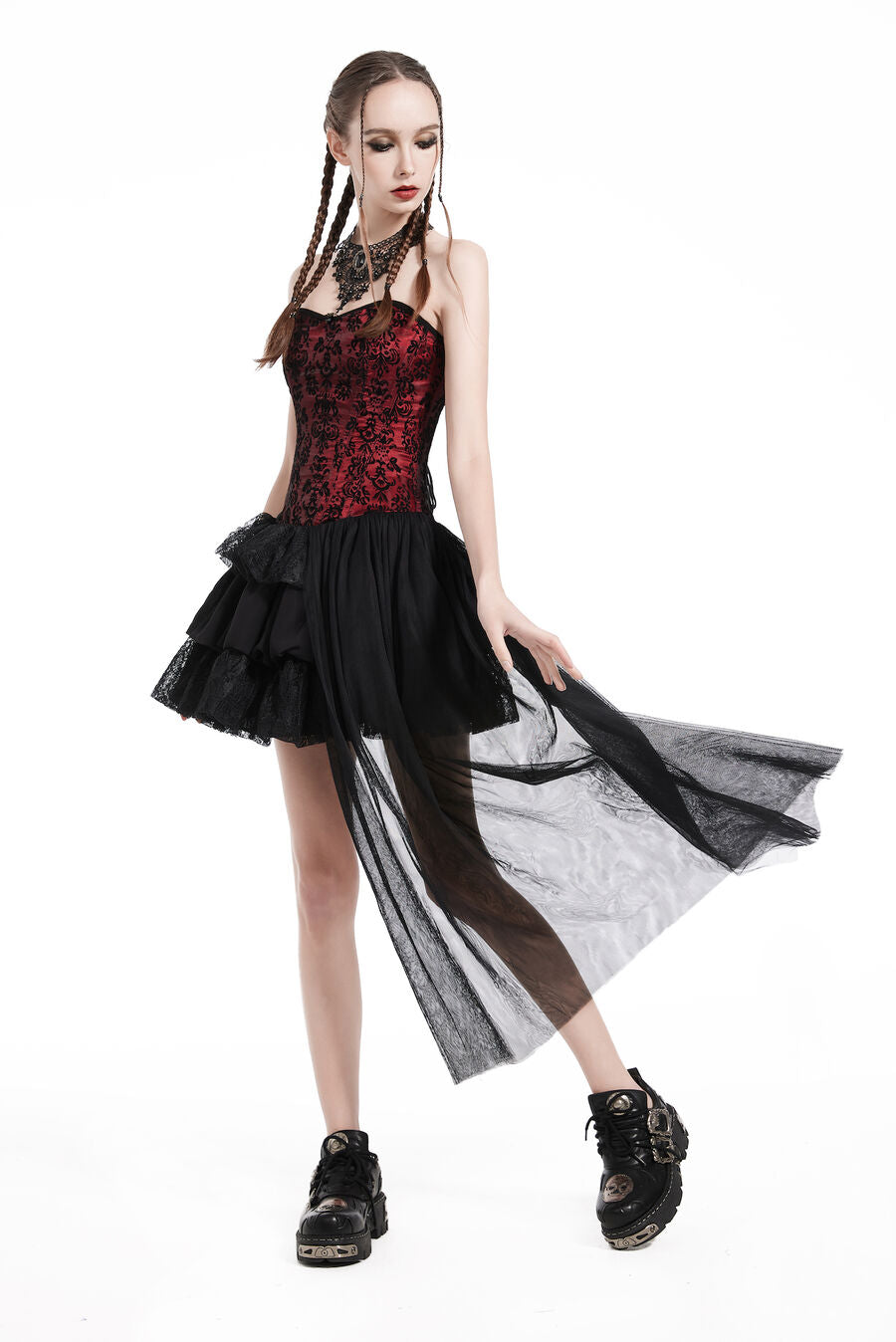 Robe bustier en dentelle gothique ROUGE