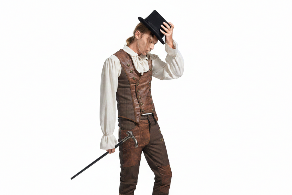 Gilet steampunk à rayure MARRON