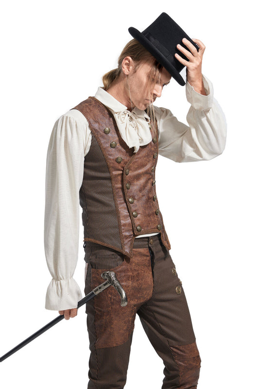 Gilet steampunk à rayure MARRON