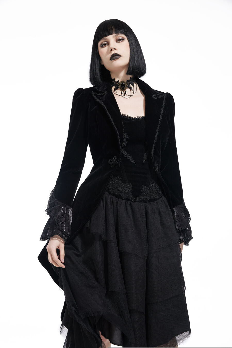 Veste femme velours queue de pie NOIR