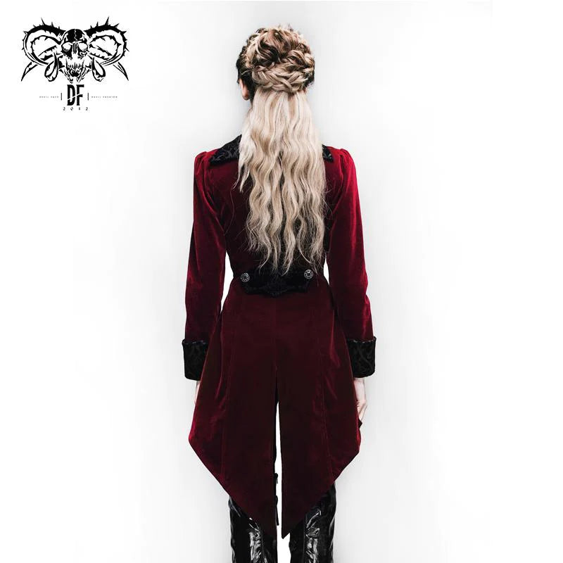 Manteau gothique brodé 'Crimson Moon' avec col haut