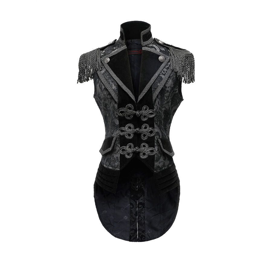 gilet femme queue-de-pie jacquard style baroque Noir
