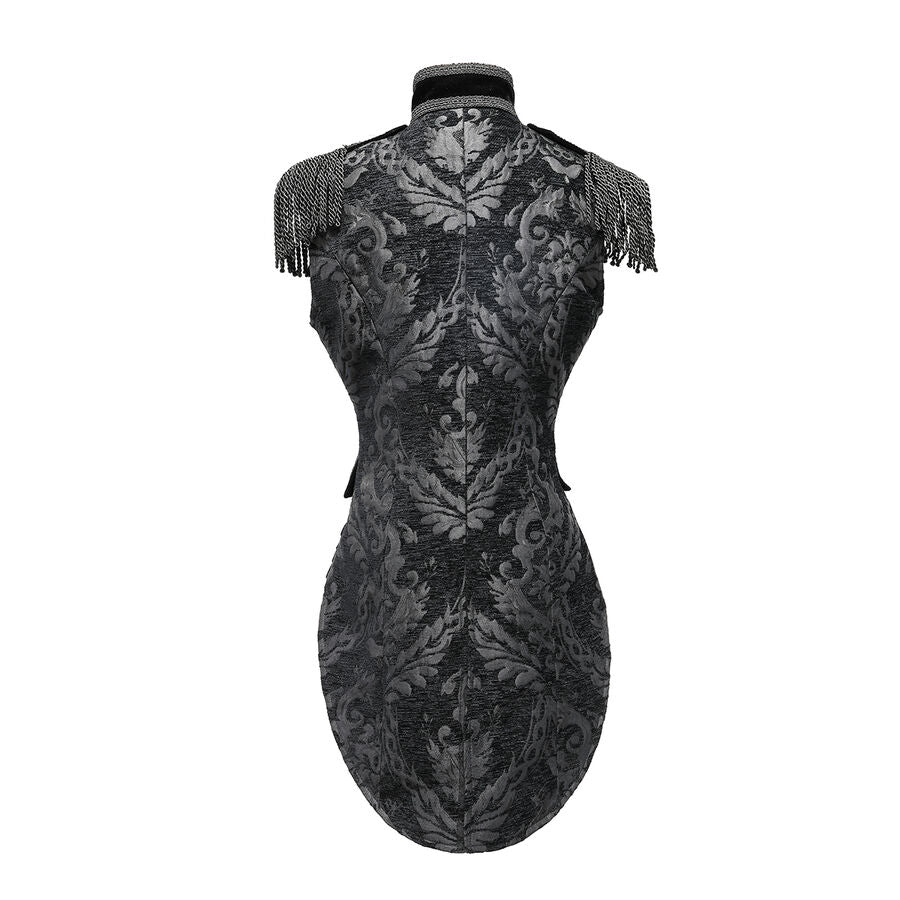 gilet femme queue-de-pie jacquard style baroque Noir