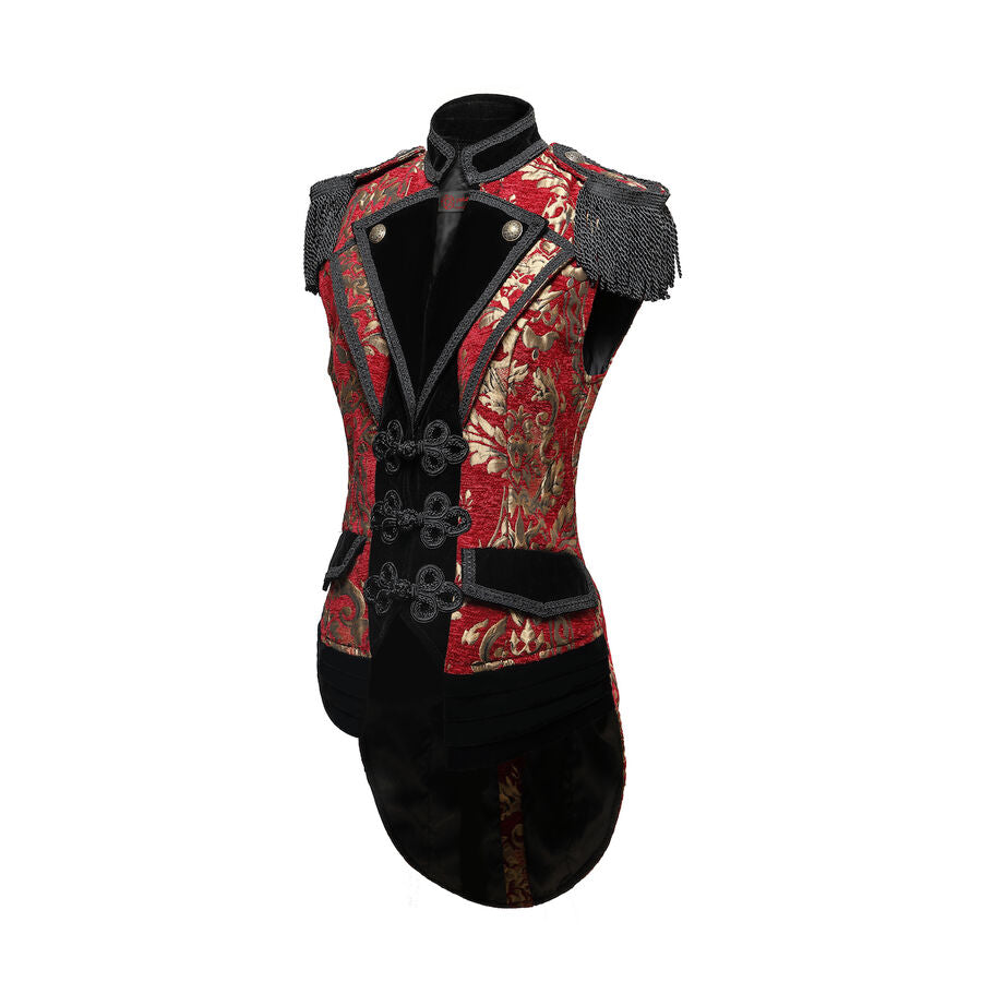 gilet femme queue-de-pie jacquard style baroque rouge