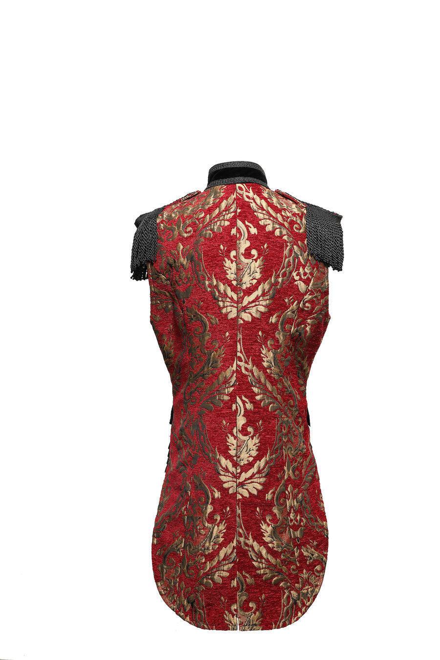 gilet femme queue-de-pie jacquard style baroque rouge