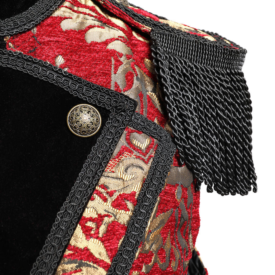 gilet femme queue-de-pie jacquard style baroque rouge