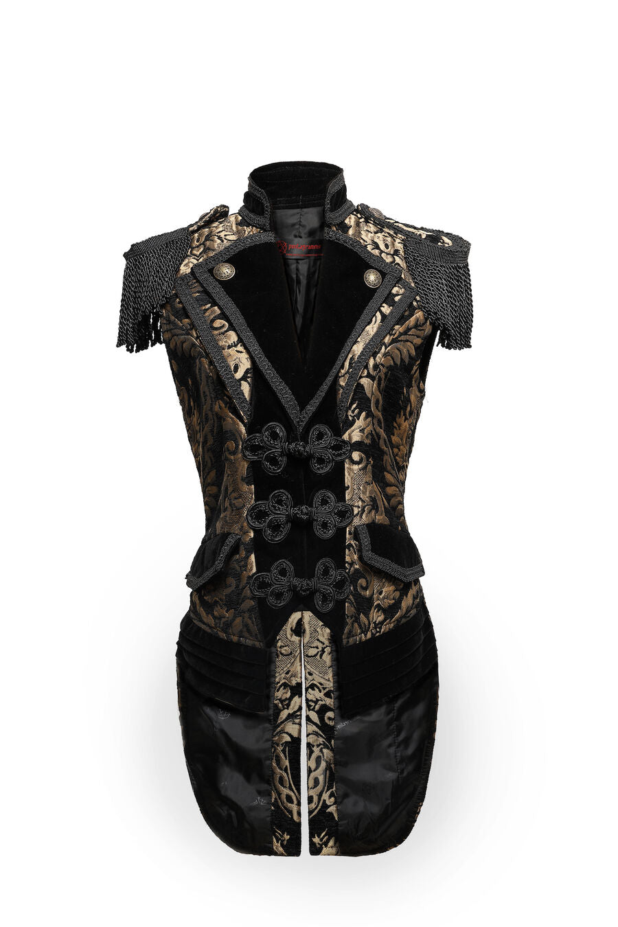 gilet femme queue-de-pie jacquard style baroque or