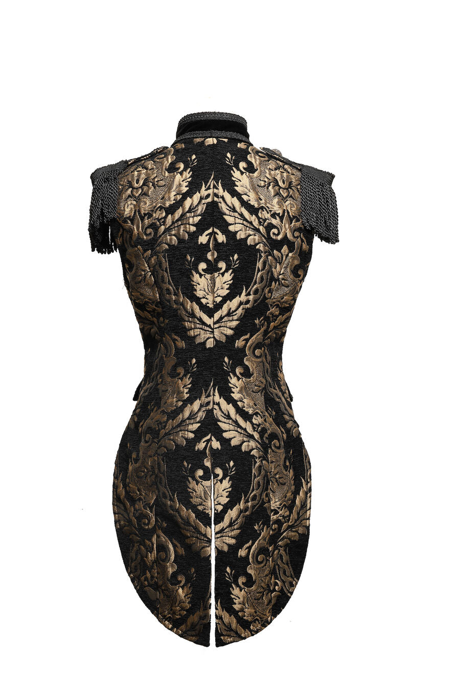 gilet femme queue-de-pie jacquard style baroque or