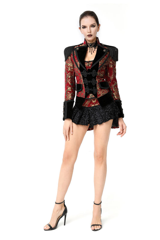 Veste femme jacquard gothique queue-de-pie Rouge