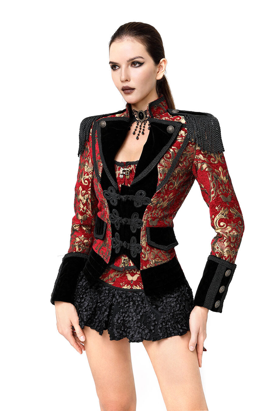 Veste femme jacquard gothique queue-de-pie Rouge