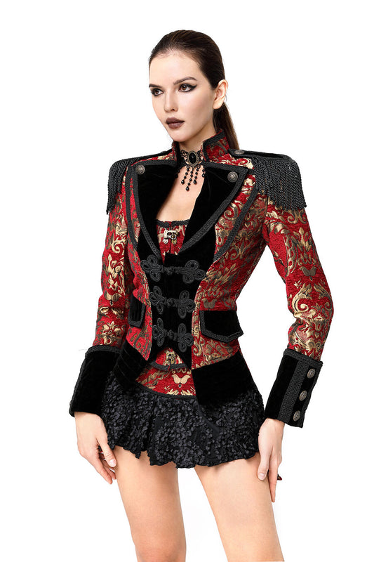 Veste femme jacquard gothique queue-de-pie Rouge