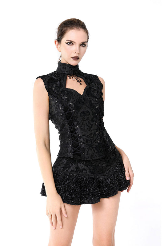 gilet femme jacquard style baroque Noir