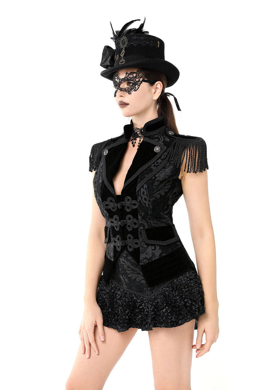 gilet femme queue-de-pie jacquard style baroque Noir