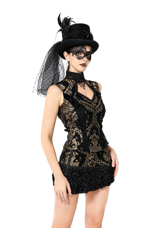 gilet femme jacquard style baroque Or