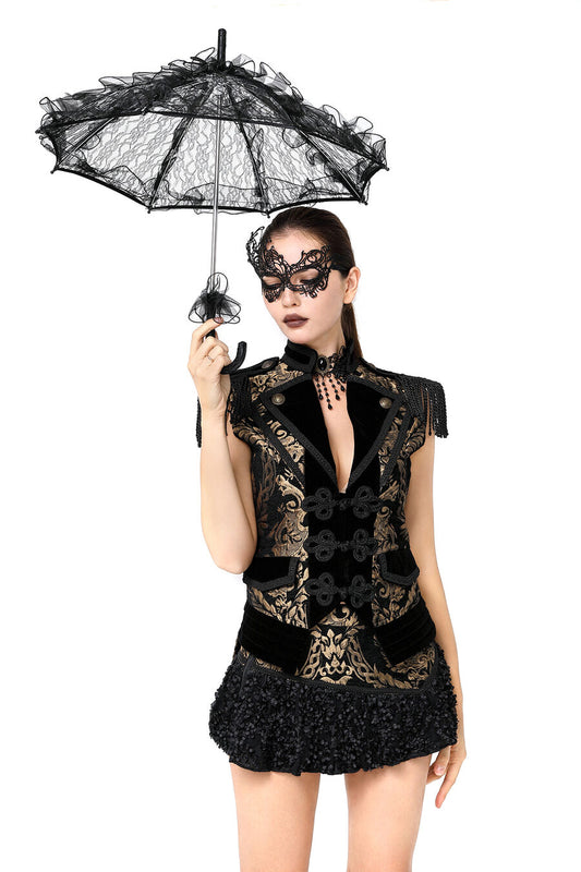gilet femme queue-de-pie jacquard style baroque or