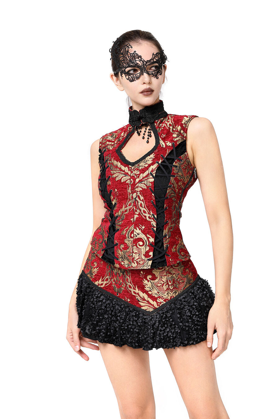 jupe court jacquard Rouge