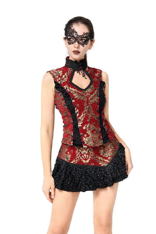 gilet femme jacquard style baroque Rouge