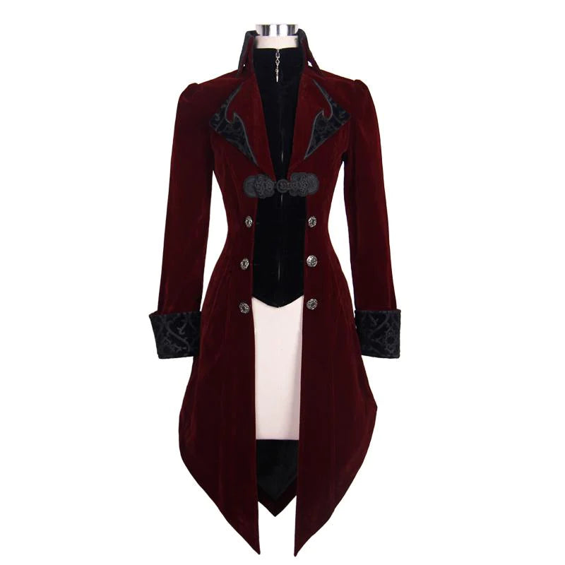 Manteau gothique brodé 'Crimson Moon' avec col haut
