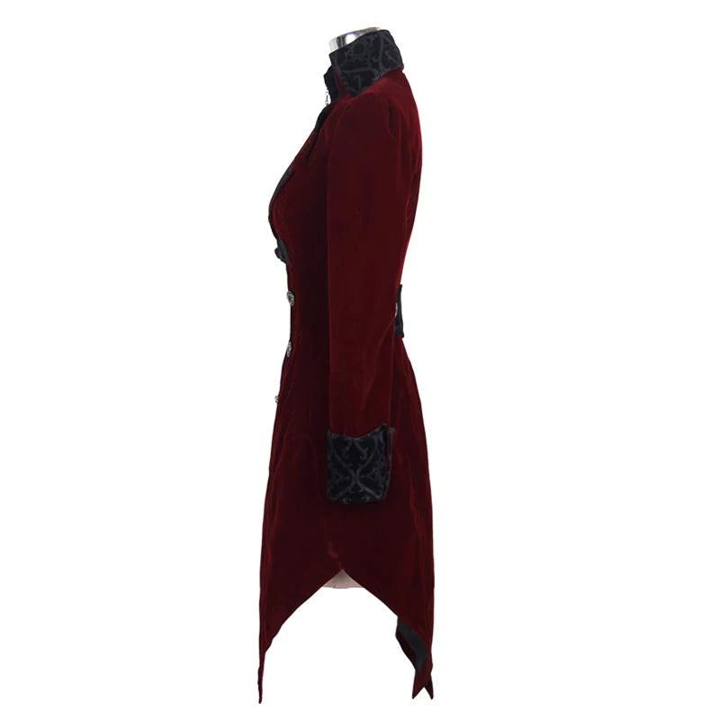 Manteau gothique brodé 'Crimson Moon' avec col haut
