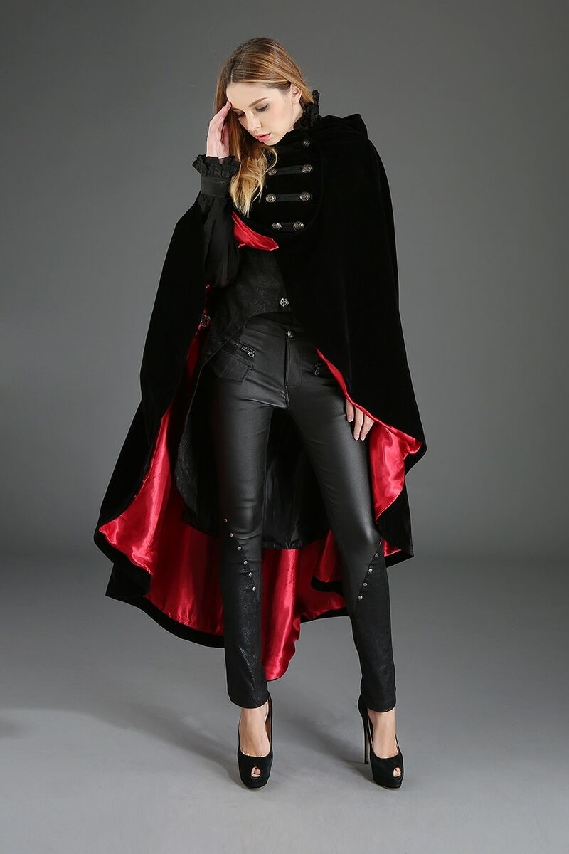 CAPE VELOURS DOUBLURE ROUGE