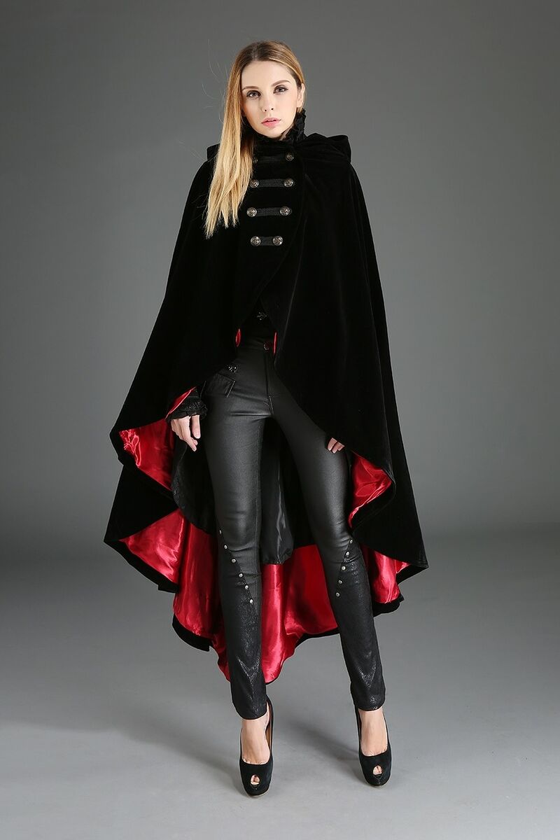 CAPE VELOURS DOUBLURE ROUGE