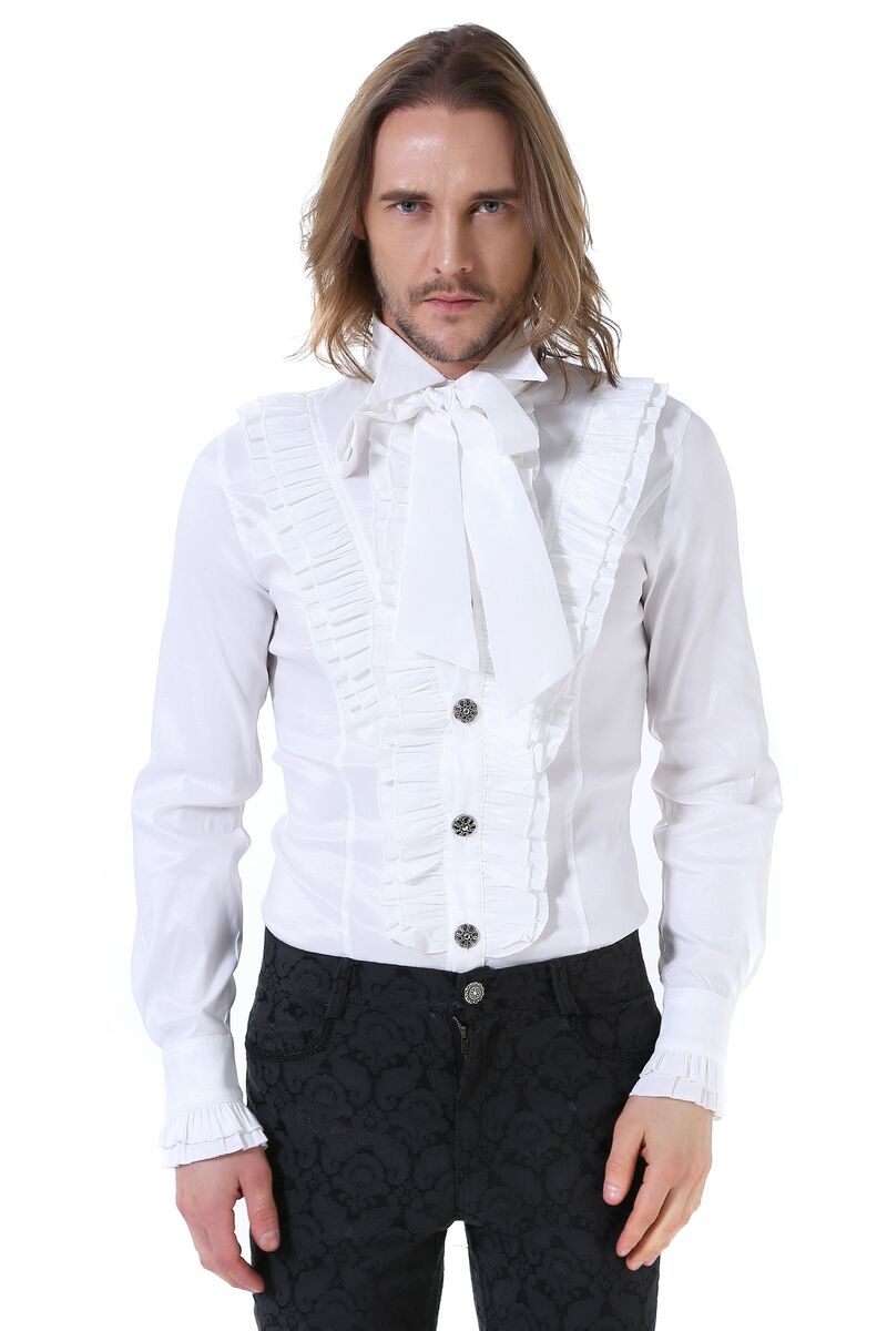 CHEMISE GOTHIQUE BLANCHE ARISTOCRATE VICTORIEN HOMME TAFFETAS