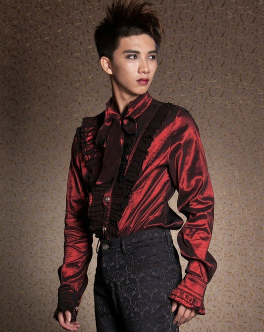 CHEMISE GOTHIQUE BORDEAUX ARISTOCRATE VICTORIEN HOMME TAFFETAS