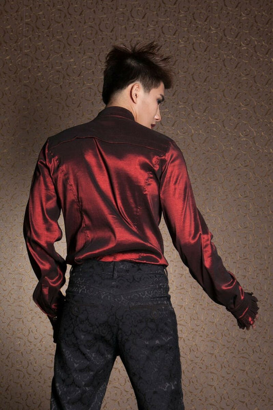 CHEMISE GOTHIQUE BORDEAUX ARISTOCRATE VICTORIEN HOMME TAFFETAS