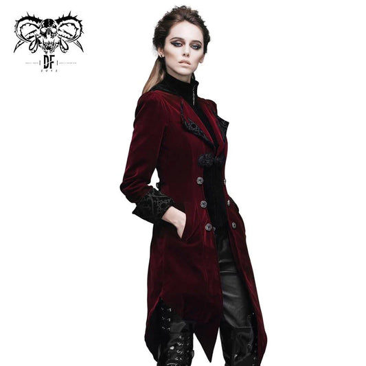 Manteau gothique brodé 'Crimson Moon' avec col haut