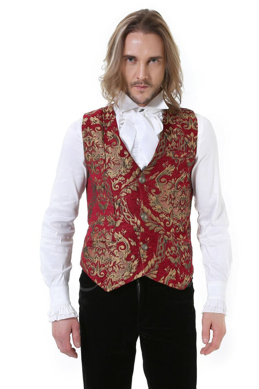 GILET HOMME GOTHIQUE STEAMPUNK VICTORIEN BROCARD ROUGE