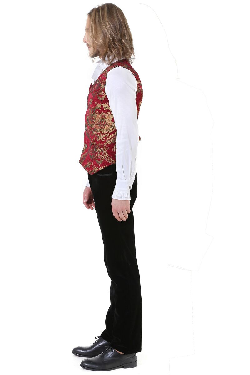 GILET HOMME GOTHIQUE STEAMPUNK VICTORIEN BROCARD ROUGE