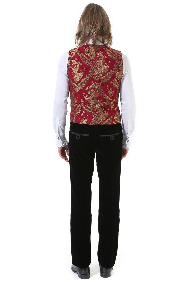 GILET HOMME GOTHIQUE STEAMPUNK VICTORIEN BROCARD ROUGE
